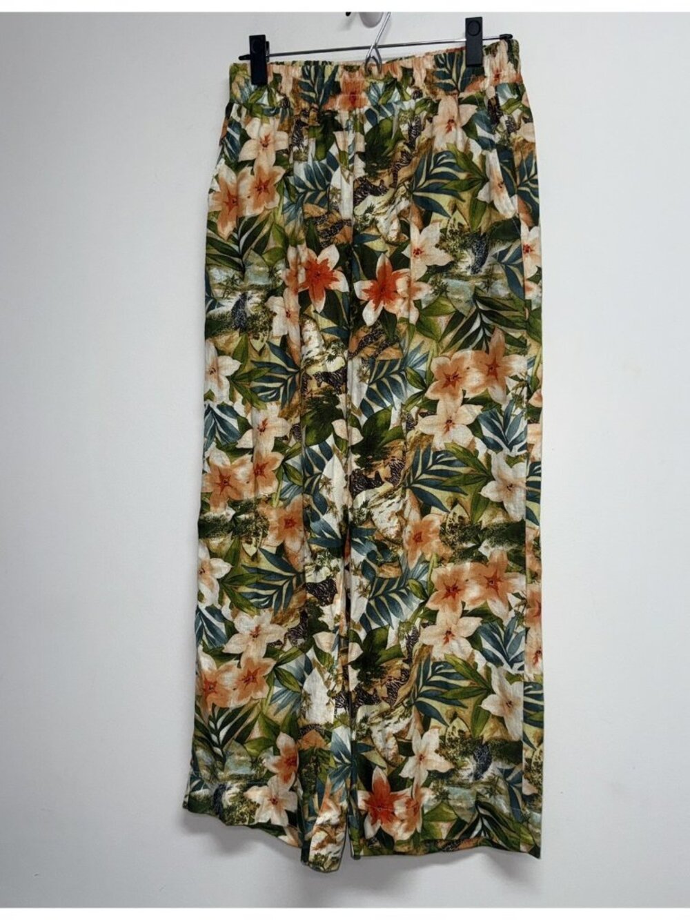 Panama Jack Linen Blend Tropical Wide Leg Pants Small Safari Floral Crop Beach